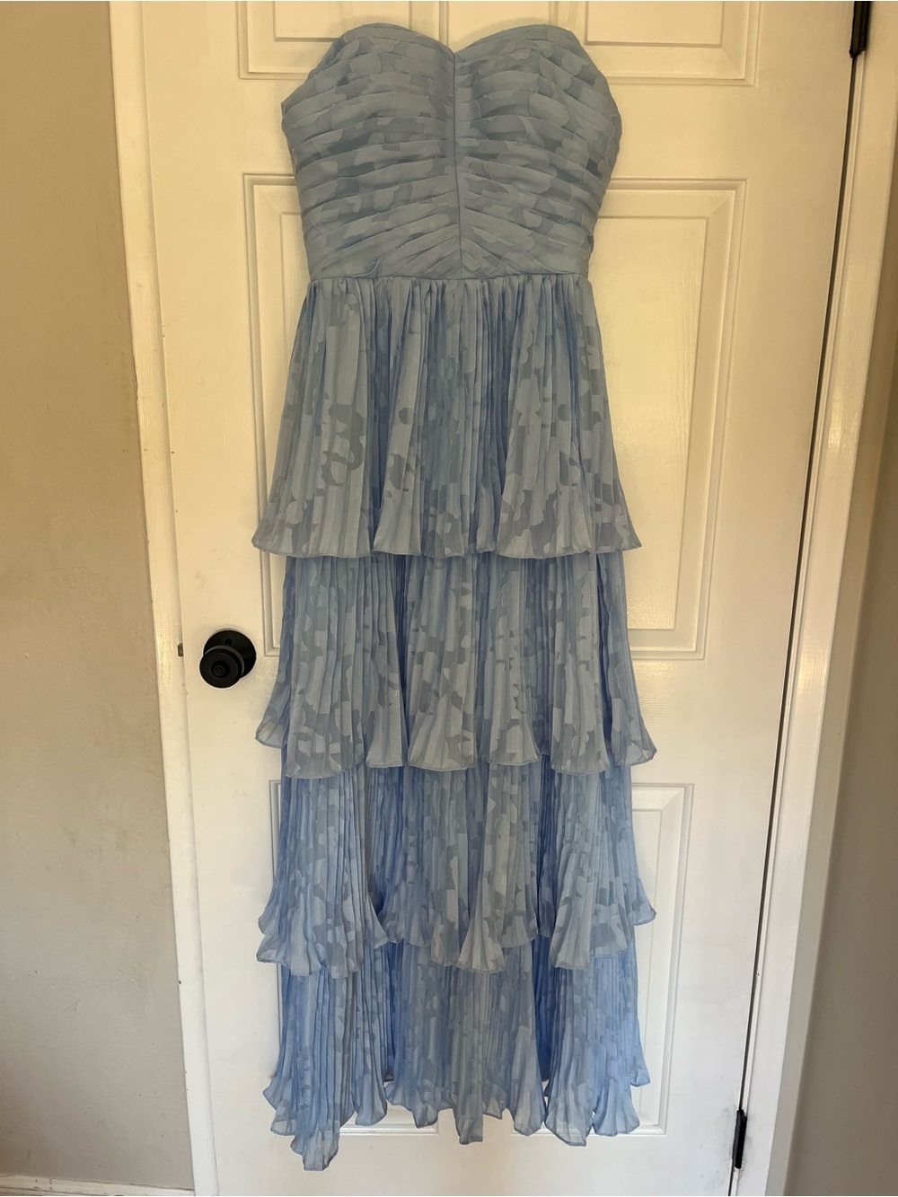 Light Blue Strapless Formal Pleated Chiffon Dress